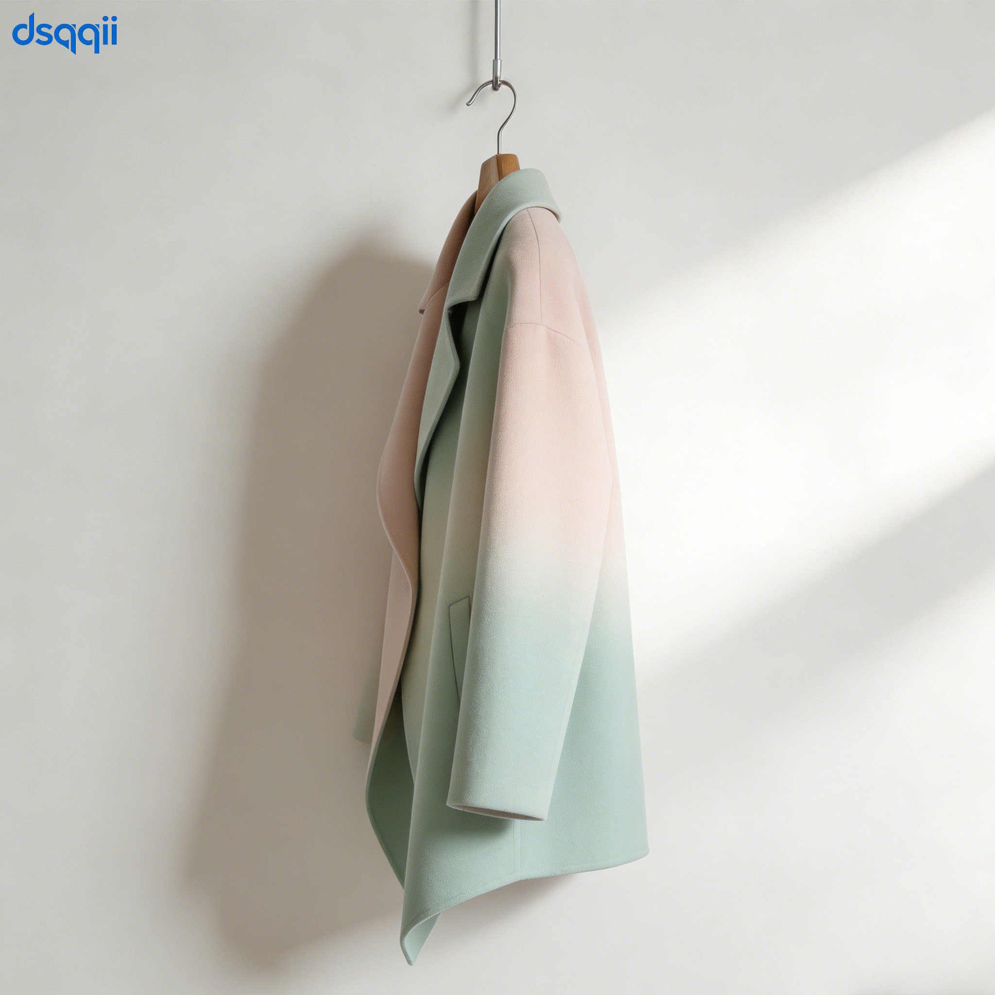 핑크와 그린 그라데이션이 들어간 양면 울 코트