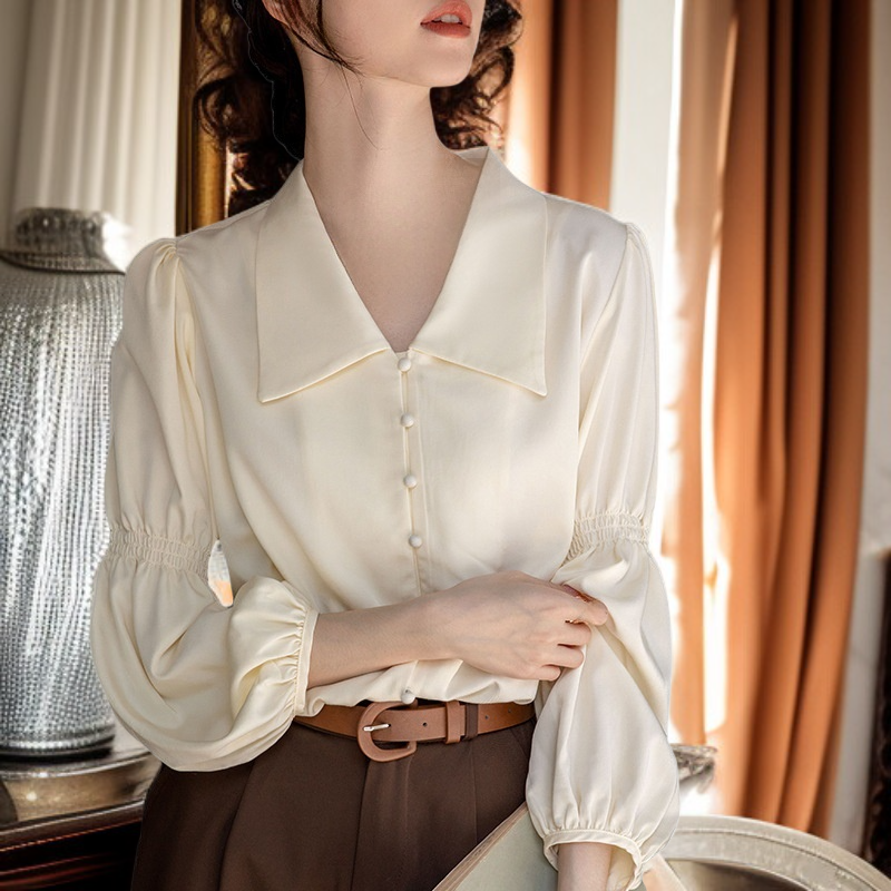 フレンチレトロ 早春 個性派バルーンスリーブシャツ レディース