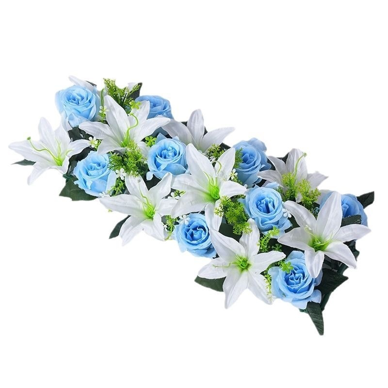 プラスチック製造花バラとユリのセット