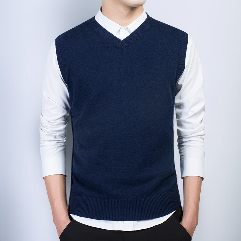 秋と冬のプルオーバーメンズウールセーターカジュアルメンズスリムジャンパーメンズ新しいVノースリーブ男性
