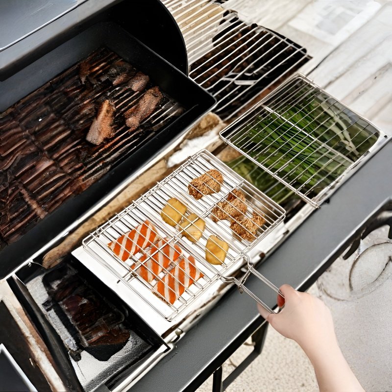다용도 접이식 바베큐 도구 핸드헬드 경량 바베큐 그릴 바베큐 그릴 직사각 생선 그릴 집 밖 소성 요리 도구