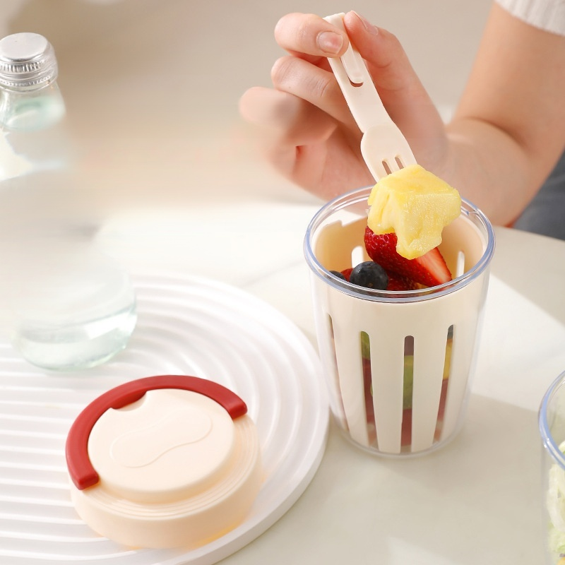 帶叉可瀝水便攜水果杯/沙拉杯/食品級水果杯