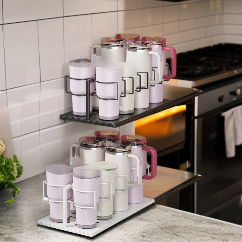 Carbon Steel Sliding Cup Rack, Multi-capacity Storage Rack (Stanley Style)