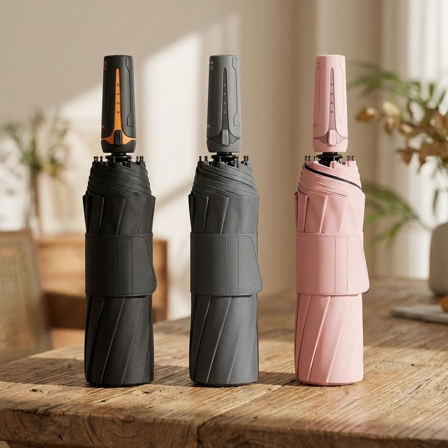 ワンタッチで開閉できる傘のボタン部分