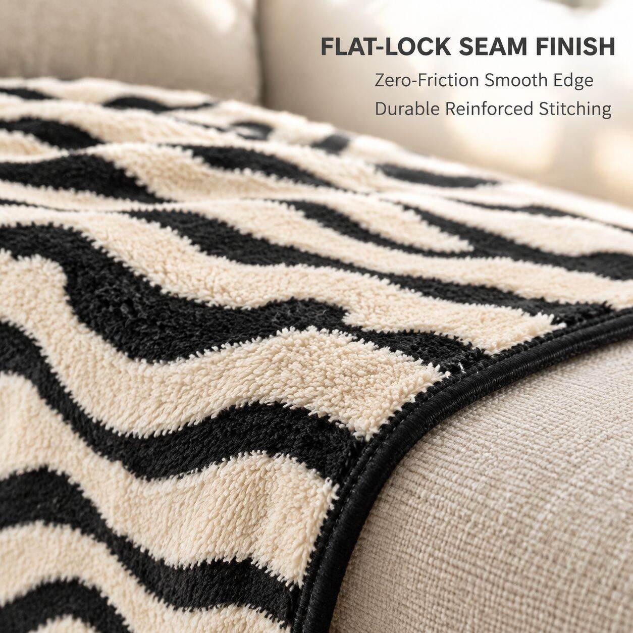 Detailed close-up of the soft plush zebra pattern couch blanket