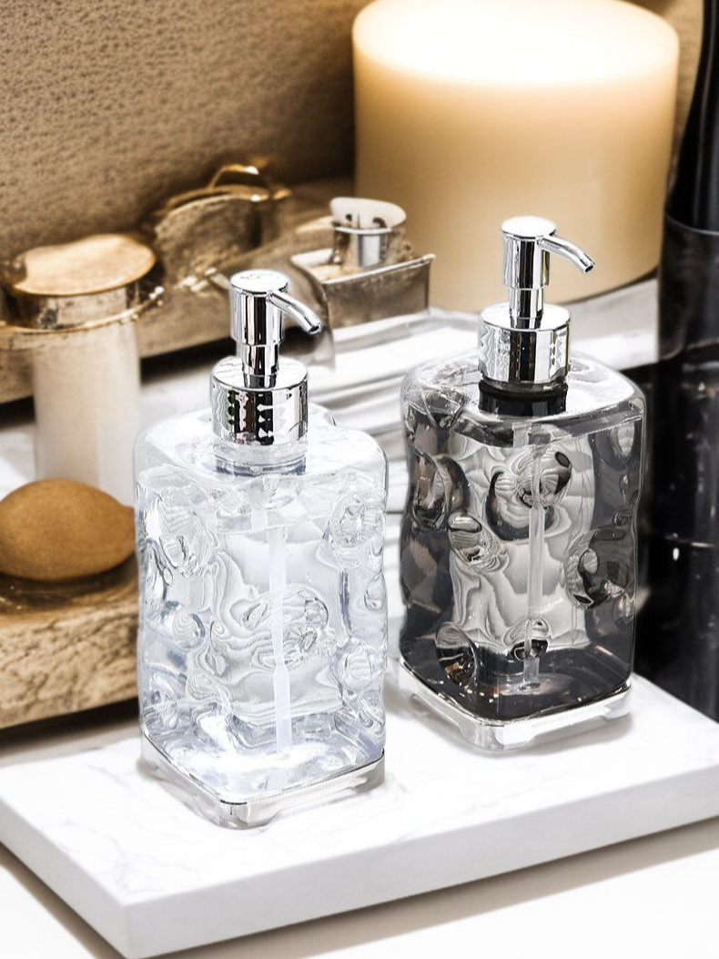 Modern refillable hand soap dispenser bottle close-up