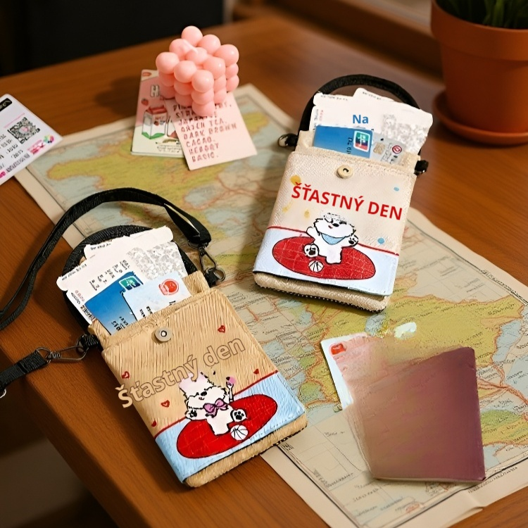 Karikatura síťovaná protikrádežová taštička na doklady a karty