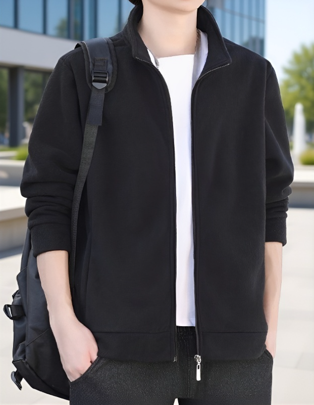 男性用フリースジャケットのジッパーディテール