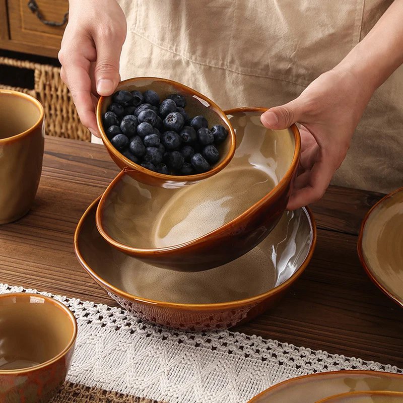 세라믹 컬러 유약 자기 식기 세트