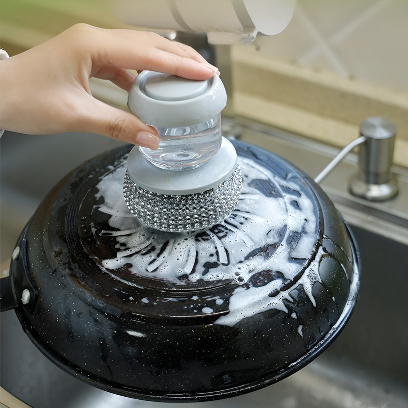 주방 가정용 청소 브러시 짧은 손잡이 자동 수액 설거지 브러시 스펀지 브러시 와이어 볼