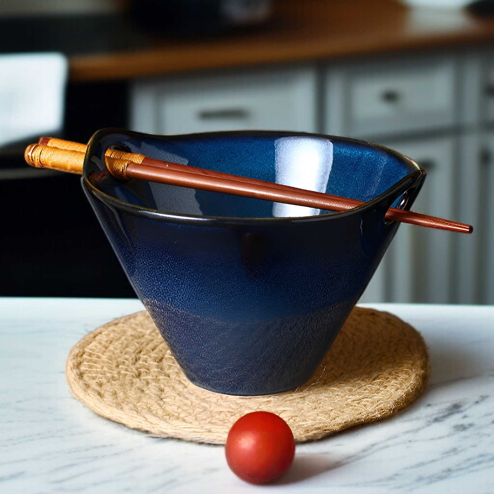 Japanese kiln noodle bowl ceramic hat bowl household ramen bowl double ear bowl creative tableware e