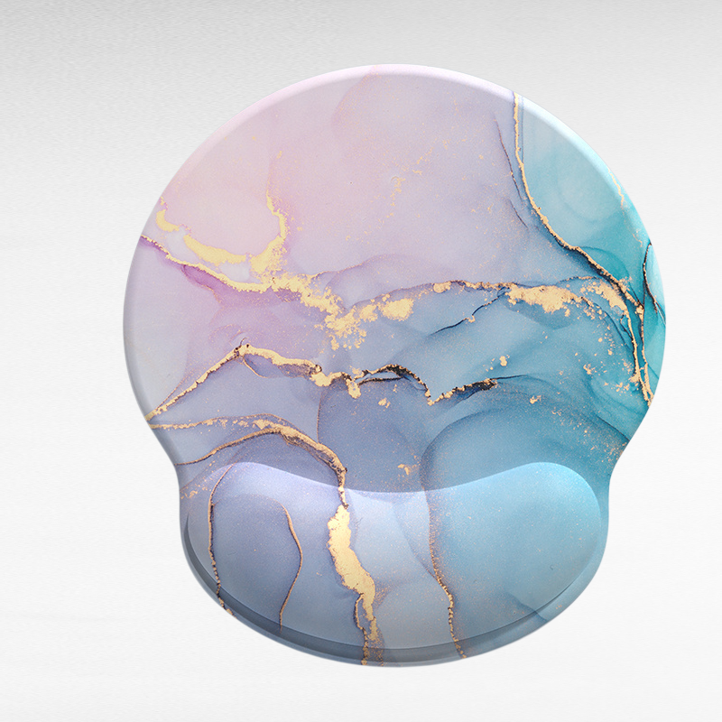 핑크&블루 대리석 스타일 손목 보호 원형 마우스패드