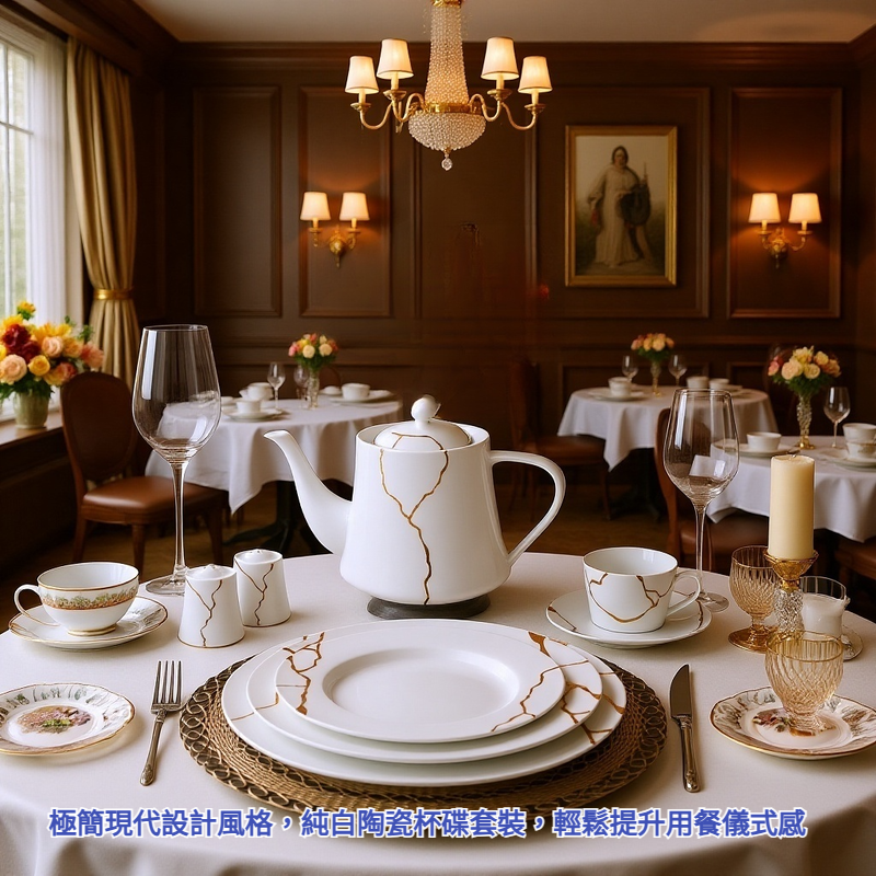 現代白色陶瓷杯碟套裝