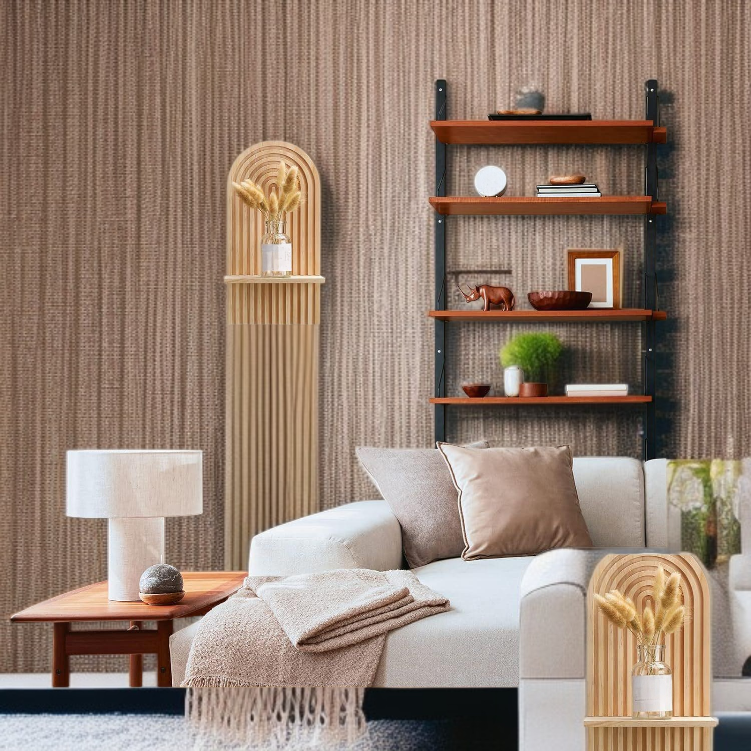 Wall-mounted bookshelf with wooden finish