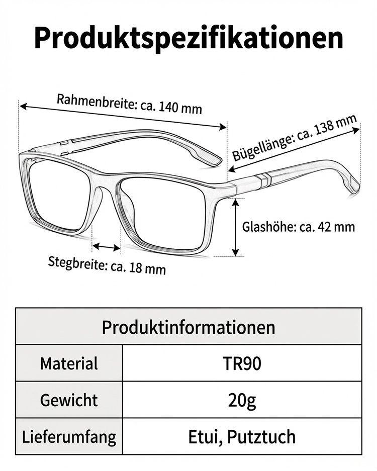 Ergonomische Lesebrille mit Augenschutz