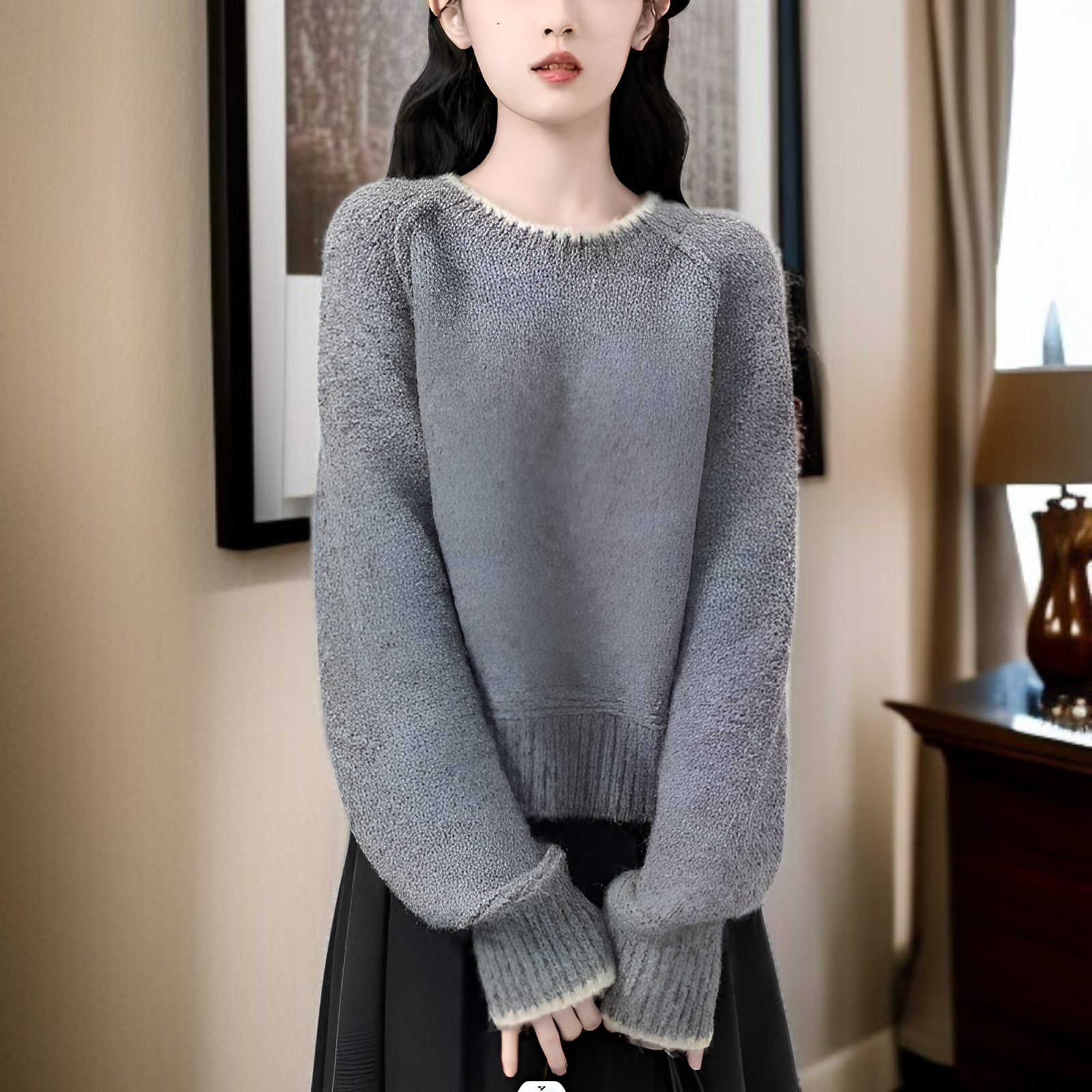 2025年秋冬新作 ラウンドネック カラーブロック プルオーバー ニット セーター 韓国風 ファッショナブル デザイン 長袖 セーター トップス ゆったり フィット 快適 暖かく 防寒