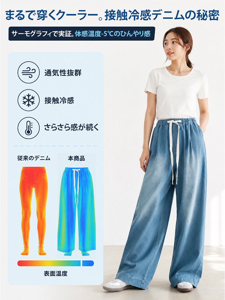 すっきり細見えデニムパンツ（レディース）