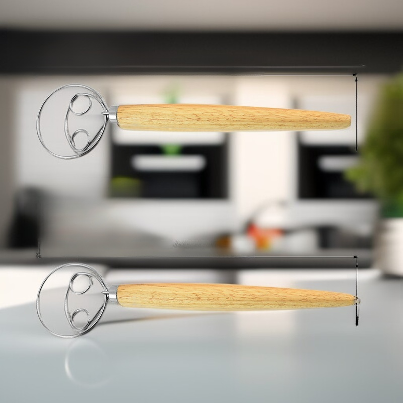 Wooden Handle Manual Whisk Baking Frother Flour Mixer Baking Tool