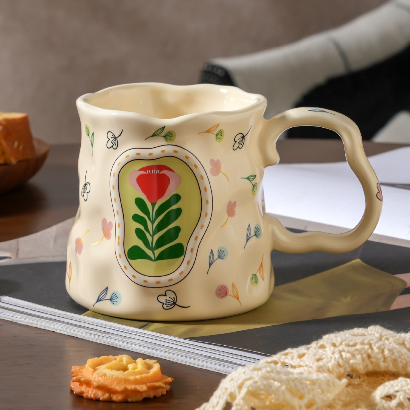 夢幻の花畑手作り陶器マグカップ