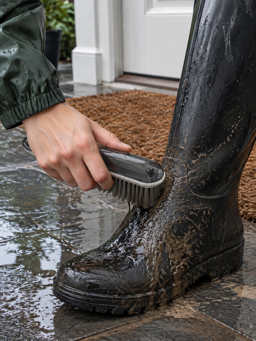 Laundry and shoe cleaning brush with comfortable hand grip