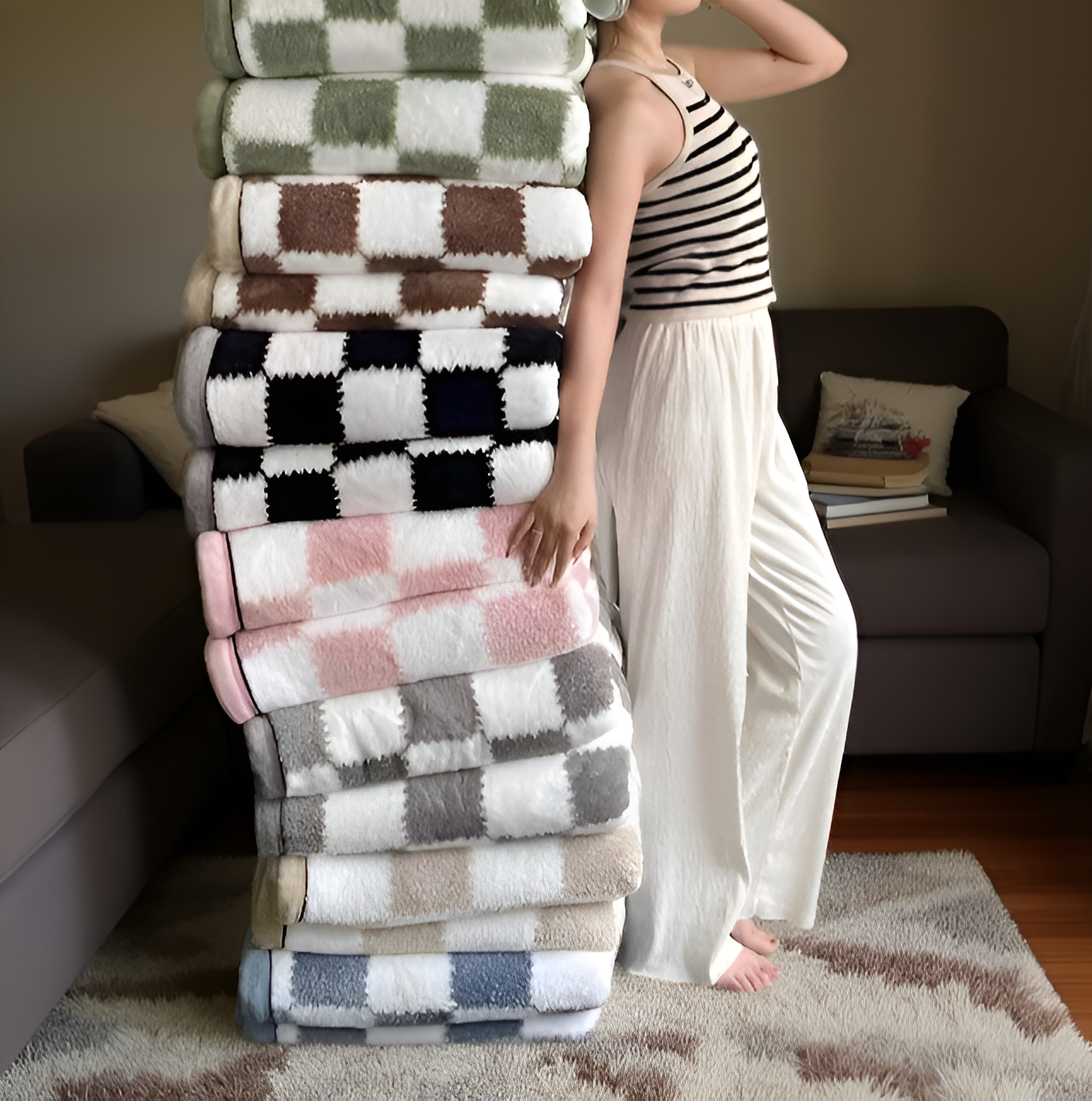 따뜻한 담요를 소파 위에 펼친 모습