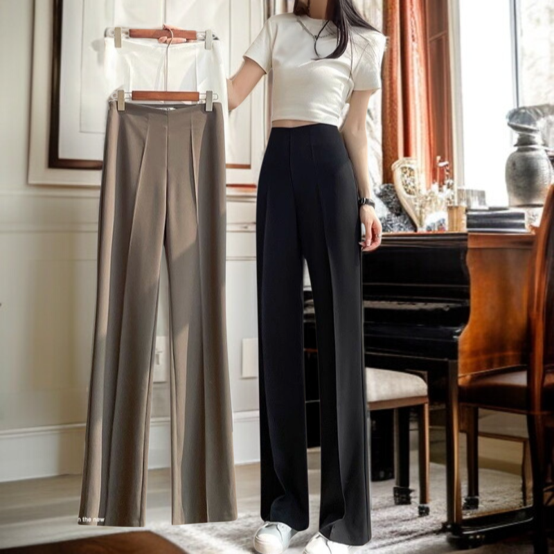여성 봄가을 작은 키 슬림 와이드 팬츠 처짐 옆 지퍼 정장 팬츠 힙업 일자 팬츠 하이웨스트 캐주얼 팬츠