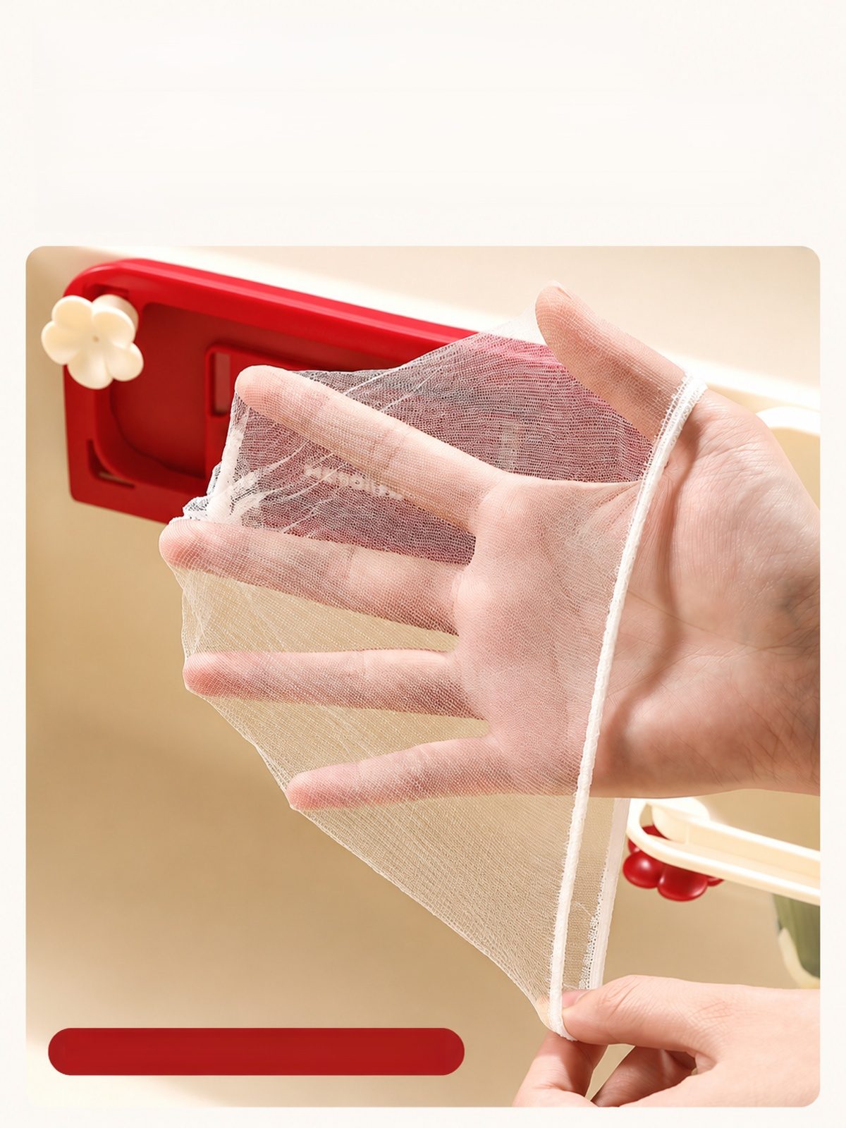 Mesh sink organizer draining freshly washed vegetables