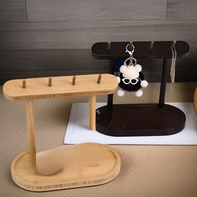 多機能木製キースタンド キーフック カードホルダー 携帯電話収納付き