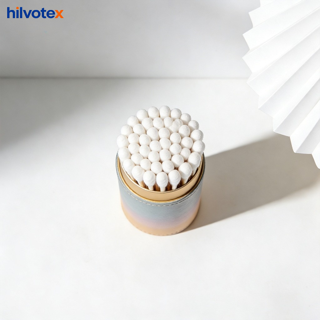 Travel-friendly cotton swab case in genuine leather