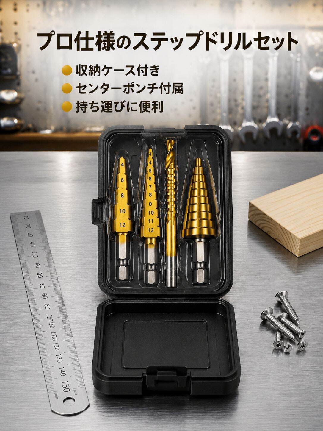 六角シャンク多機能ステップドリルセット 電動ドリル・木工穴拡大用