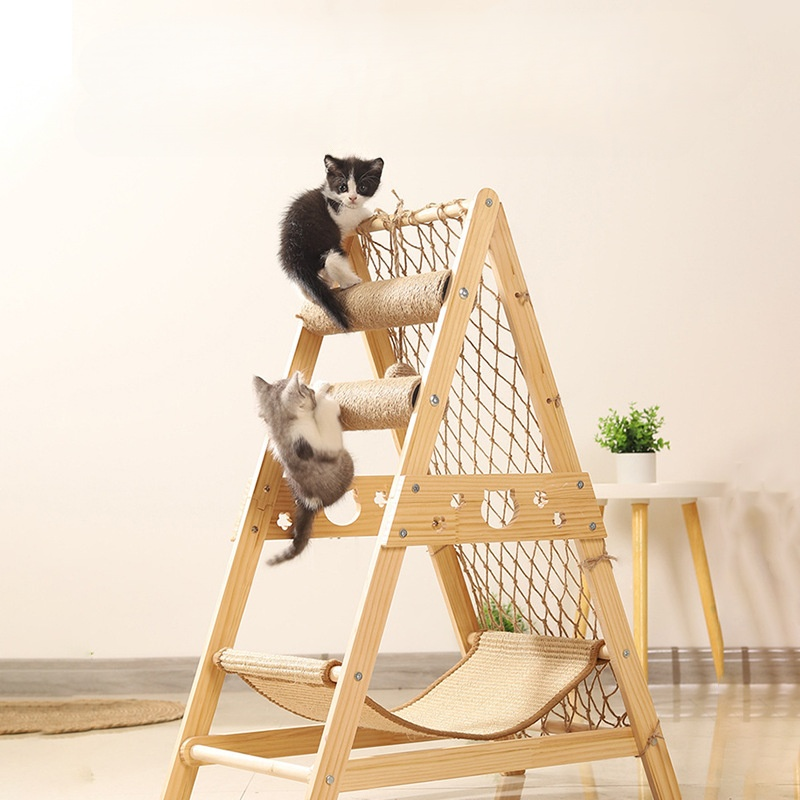 多機能天然木耐久性抜け毛防止一体型キャットタワー