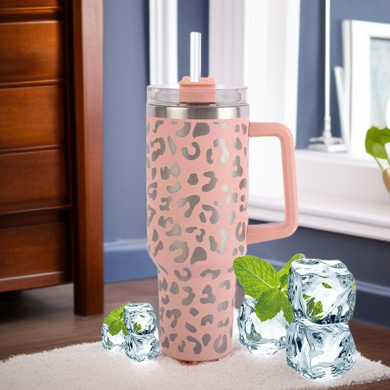 كوب ماء معزول من الفولاذ المقاوم للصدأ بسعة كبيرة، تصميم عصري بطبعة الفهد، هدية مثالية لعيد الميلاد