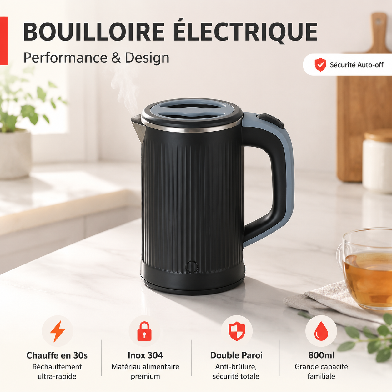 Bouilloire électrique domestique à arrêt automatique avec fonction de maintien au chaud