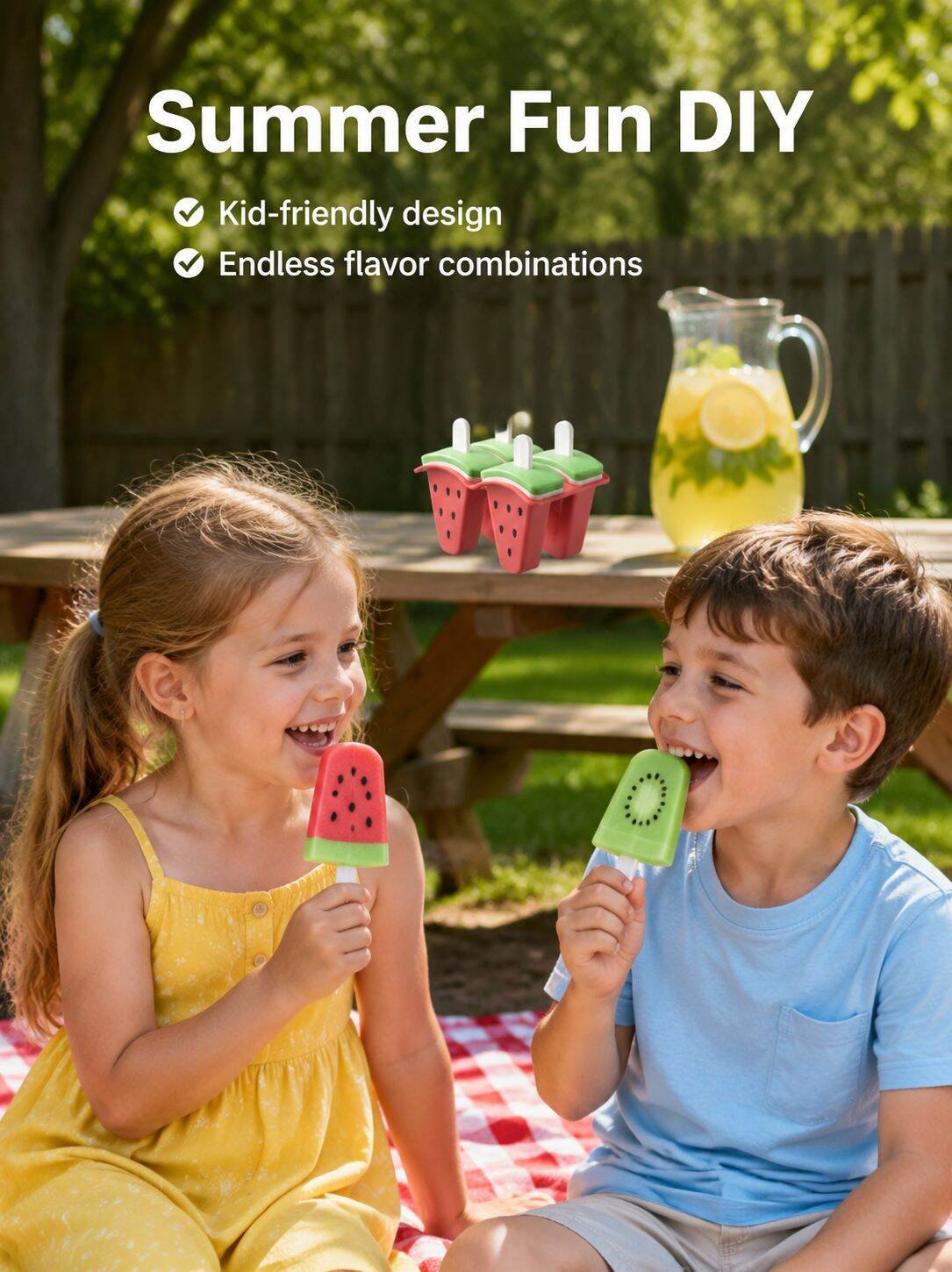 Ice Cream Molds 4-Cavity with Lid Food Grade Silicone Easy Release Non-Stick
