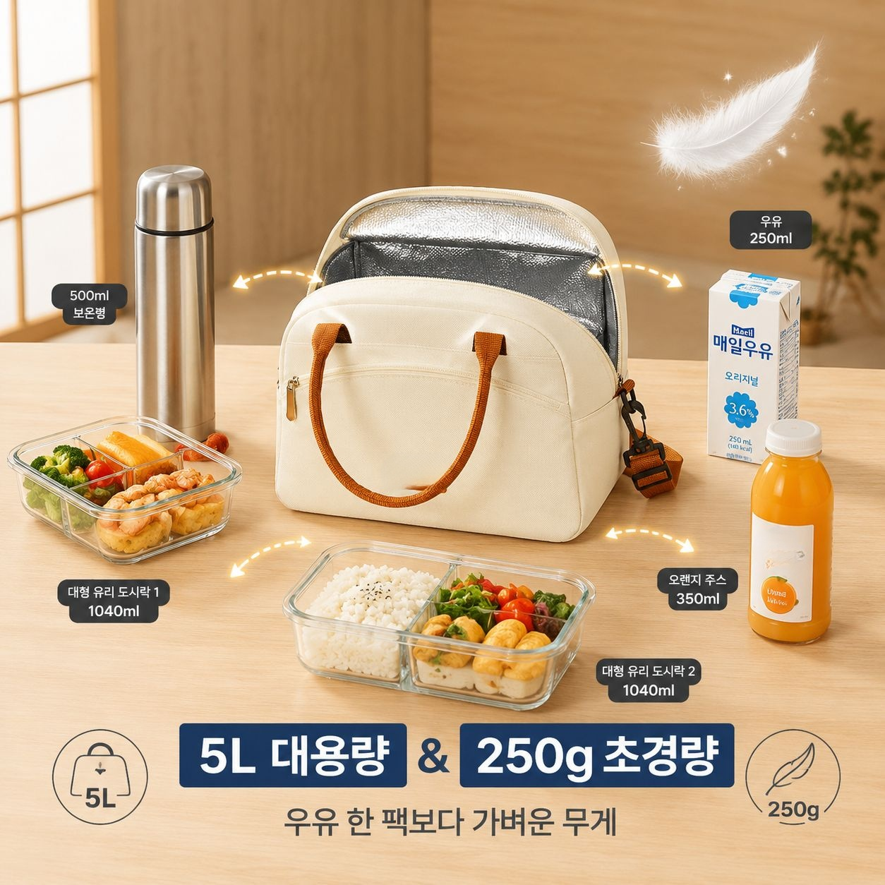 대용량 다기능 보온 도시락 가방 숄더백