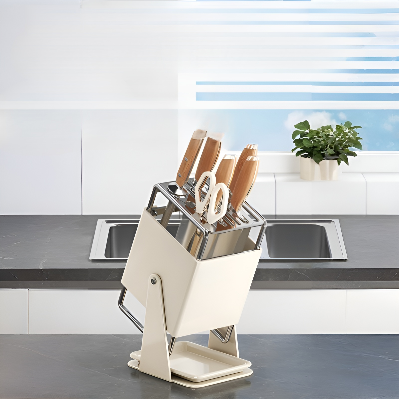 가정용 칼걸이 선반 주방 스탠드 회전식 물받이 수납 밴드 오픈 식칼걸이