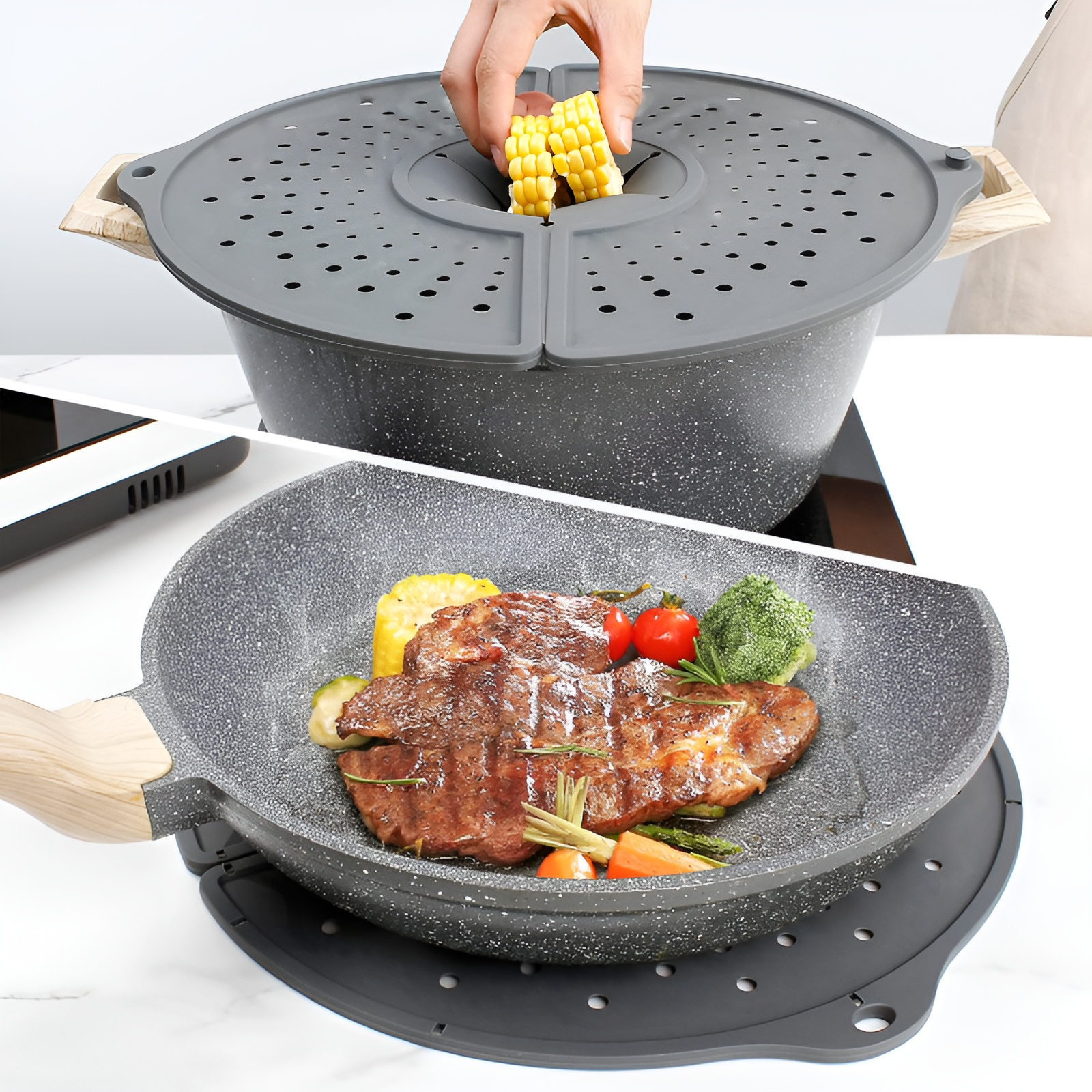 Silicone Hollow Overflow Prevention Pot Lid