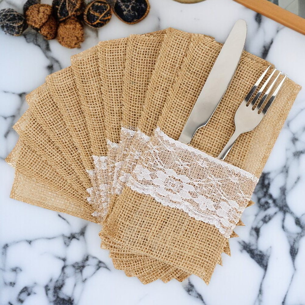 내추럴 무드의 삼베 레이스 수저 보관 파우치
