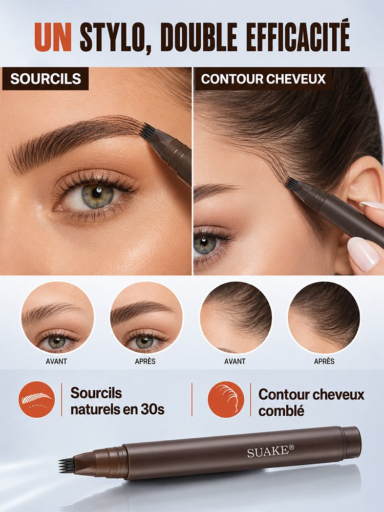 Crayon à sourcils imperméable à plusieurs pointes, tenue longue durée, sans bavure, sourcils définis
