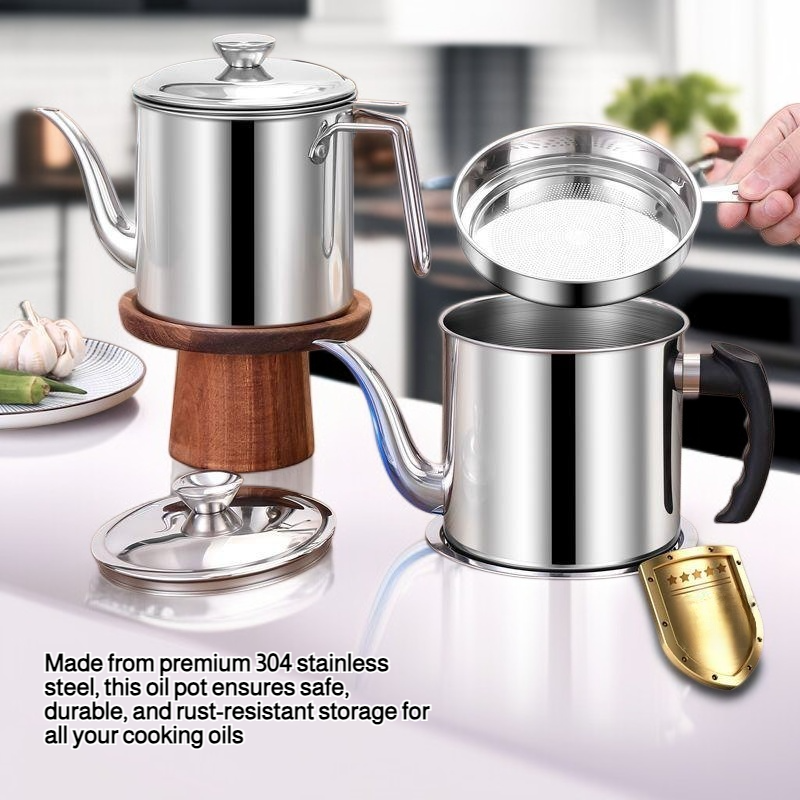 Household kitchen 304 stainless steel oil pot leak-proof large capacity oil storage tank