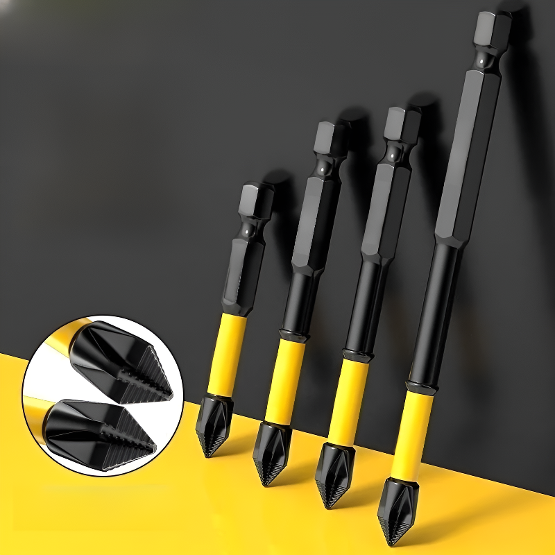 Sada vysoce tvrdých, protiskluzových bitů pro šroubovák Phillips a šestihran