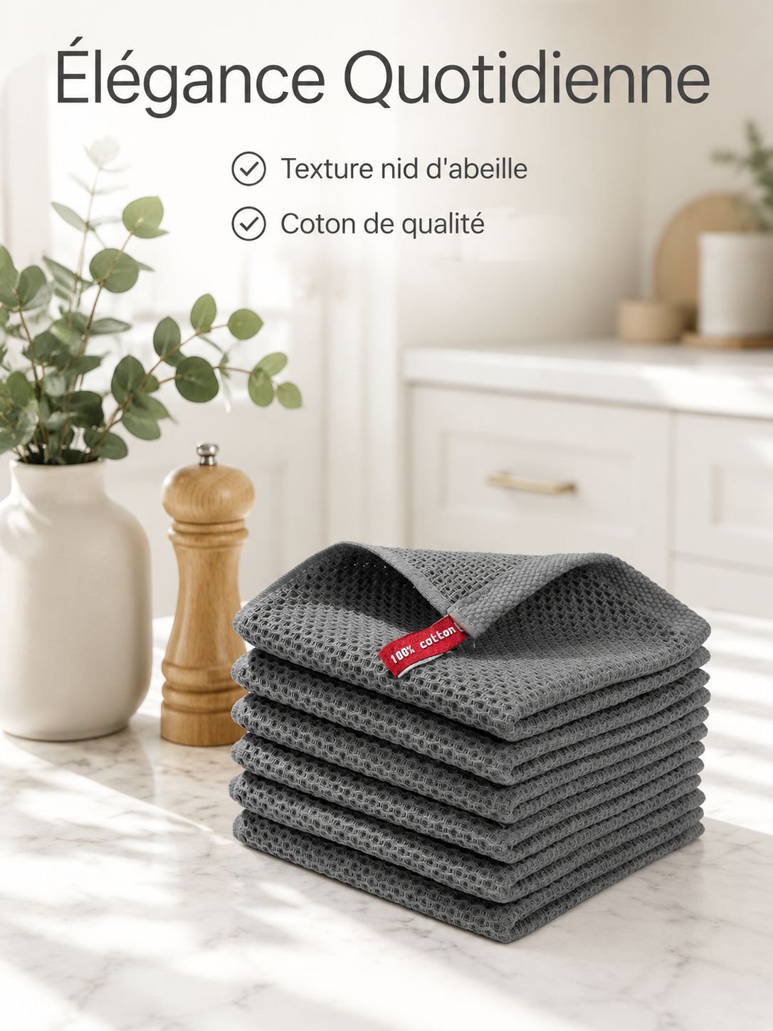 Torchon en coton nid d'abeille absorbant et épaissi