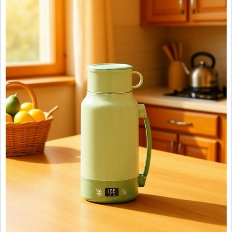 Vista lateral de la botella hervidora portátil