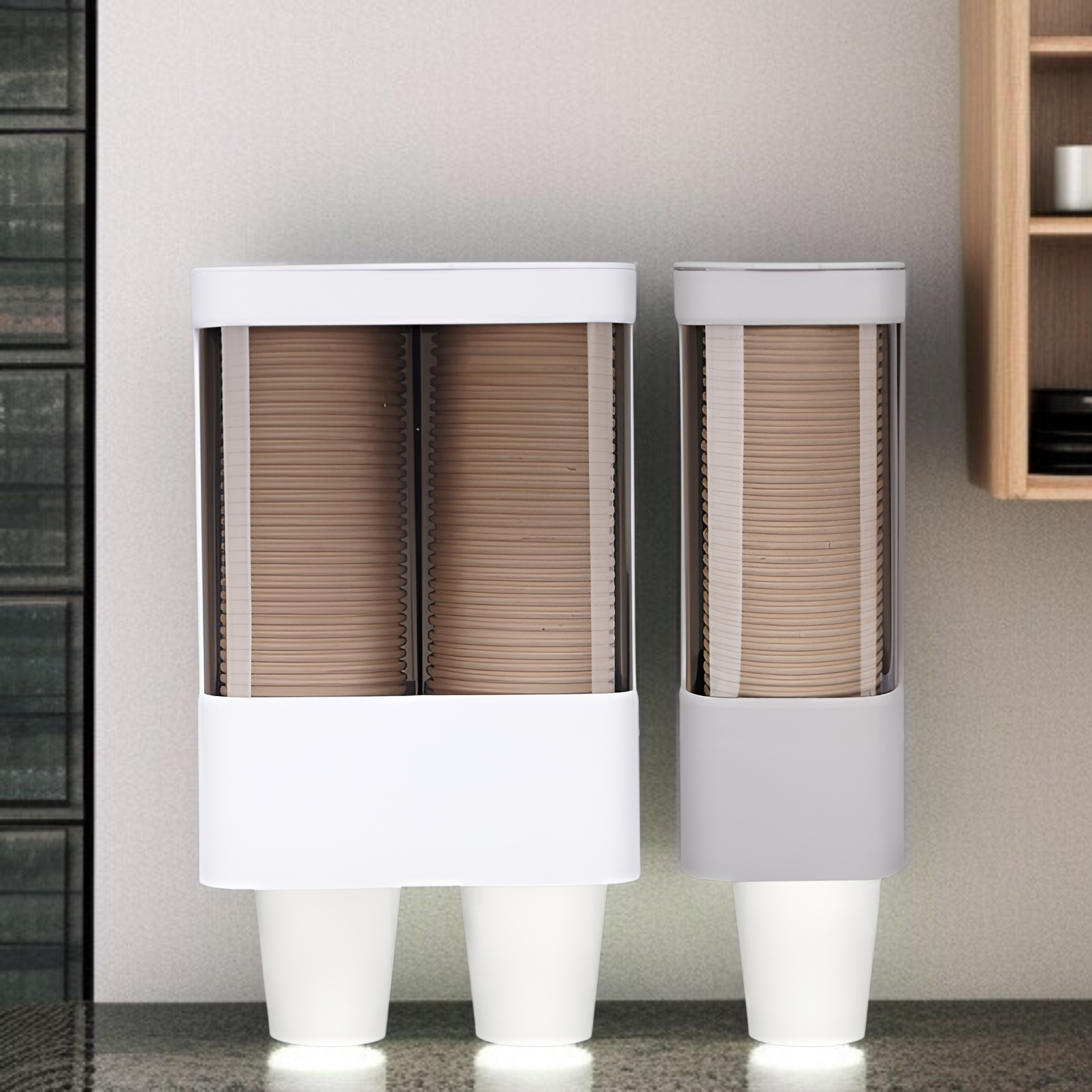 プラスチック使い捨て収納カップラックカップホルダー紙コップディスペンサー防塵ウォーターカップラック壁掛け式ダブルチューブ収納ラック