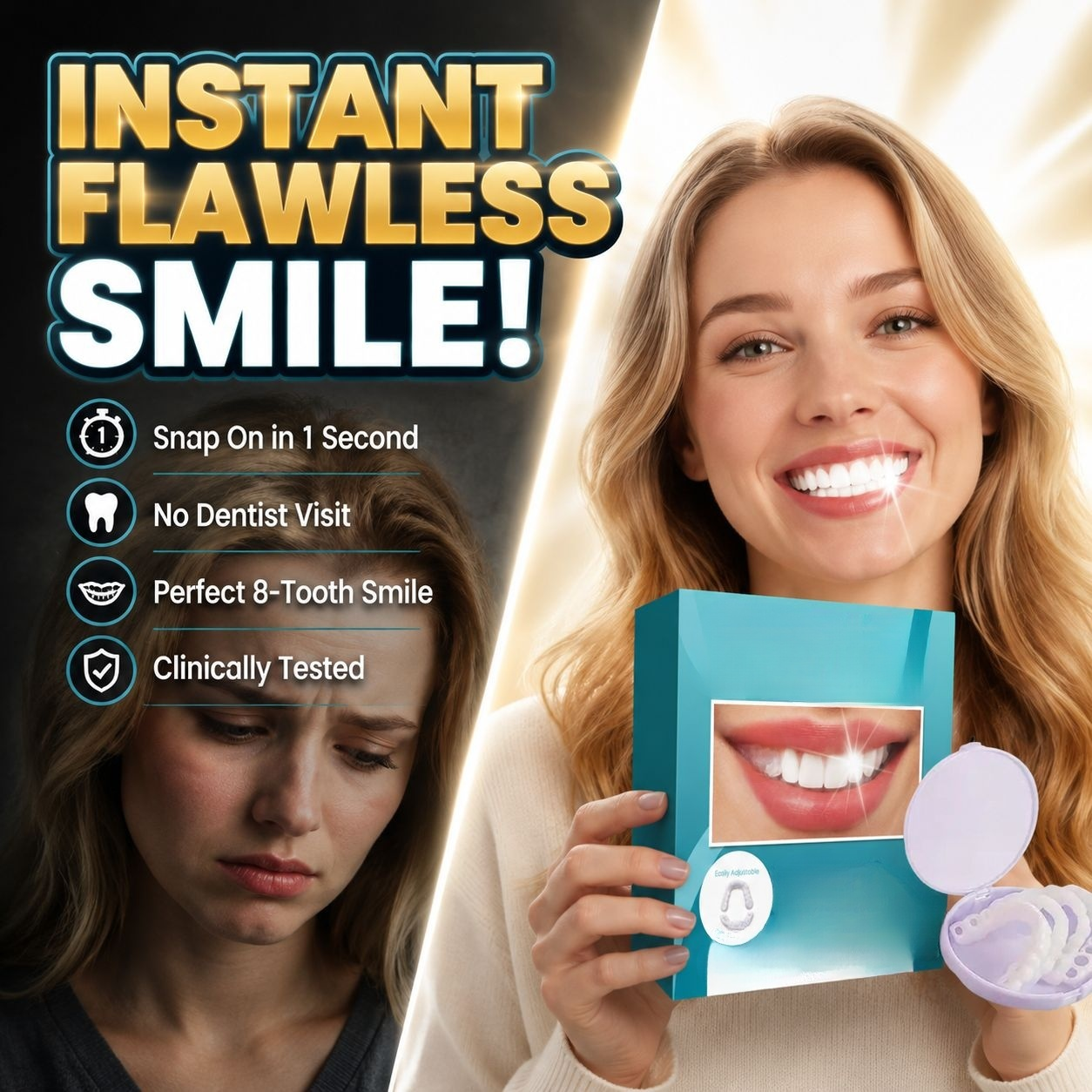 Clip-on Denture Teeth, Natural Look Temporary Repair