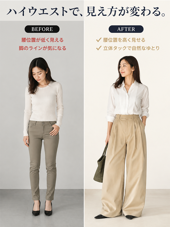 Monolly 着回し抜群 ハイウエスト ワイドパンツ