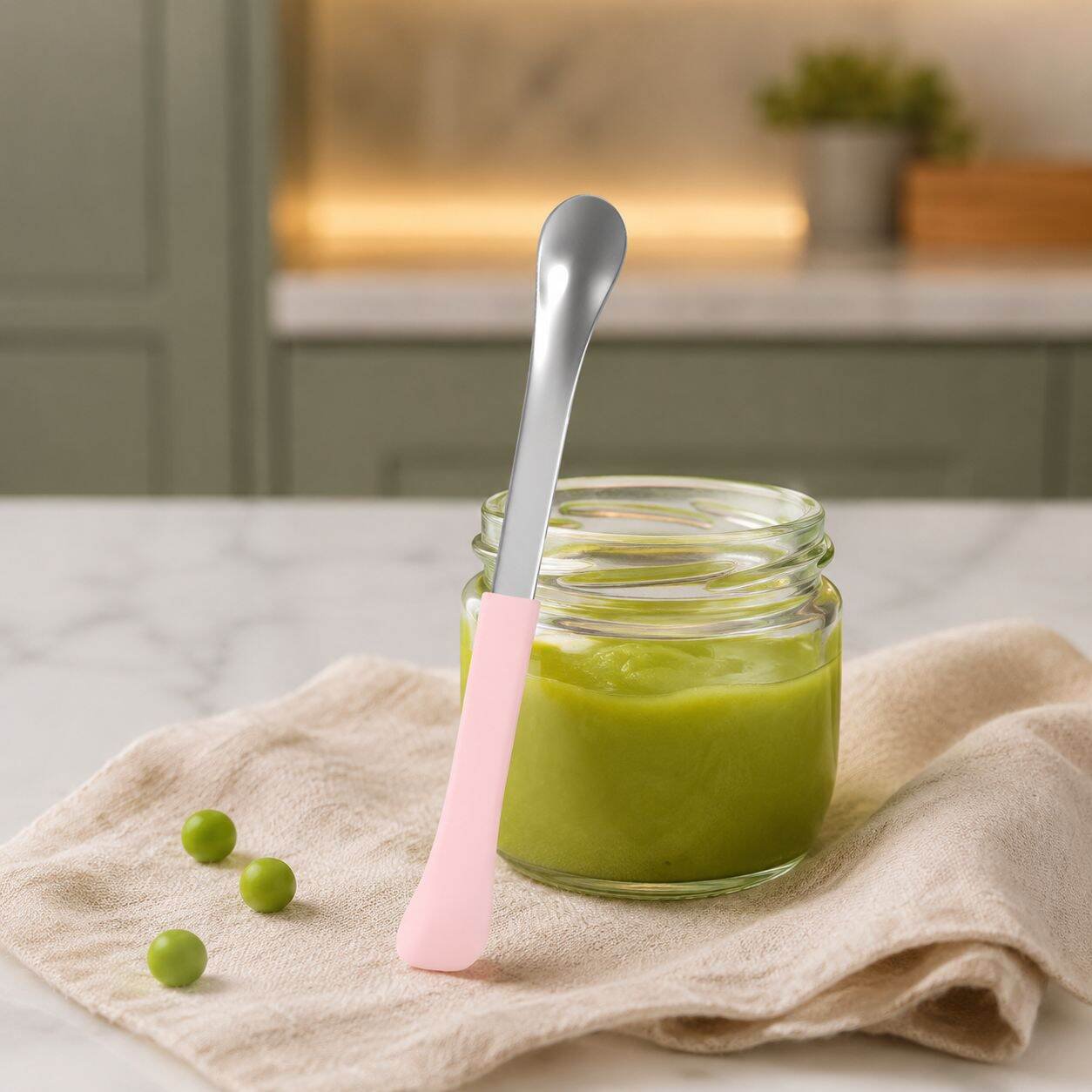 Stainless Steel Baby Spoon with Silicone Sleeves on Both Ends, Safe Feeding Spoon