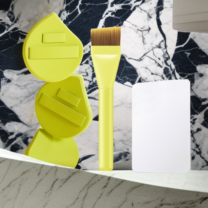 パウダーパフ、カラーパレット、斜めカットのファンデーションブラシセット