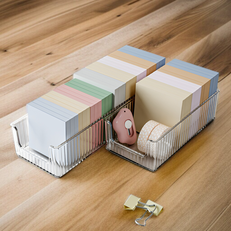 卓上収納ボックス 透明引き出し式文具収納ボックス 卓上ノート収納 積み重ね収納ボックス