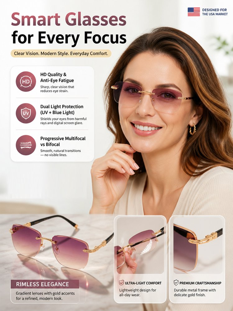 Frameless Rimless Bifocal Sunglasses